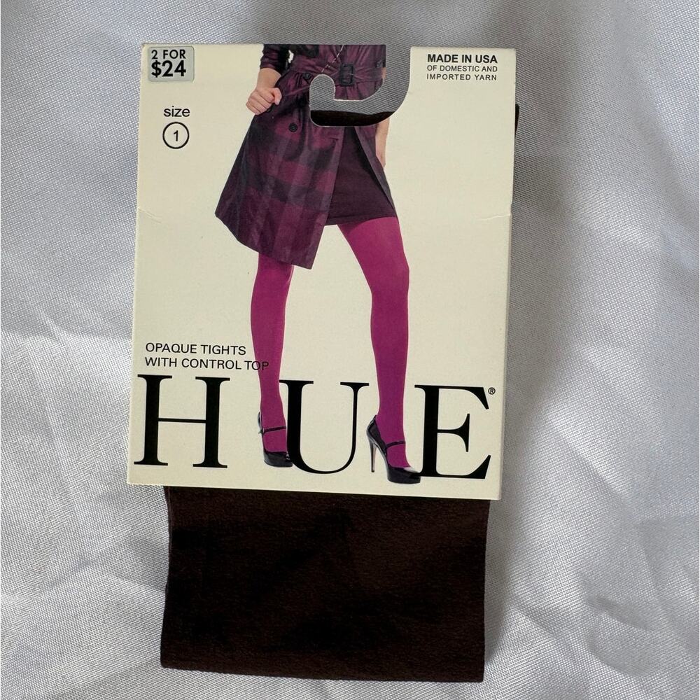 NOS HUE Espresso Brown Opaque Control Top Tights Size 1